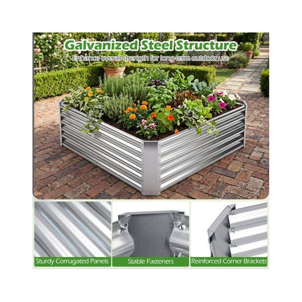 Galvanized Raised Garden Bed 124 x 124 x 44.5 cm, Open Base Planter, Silver