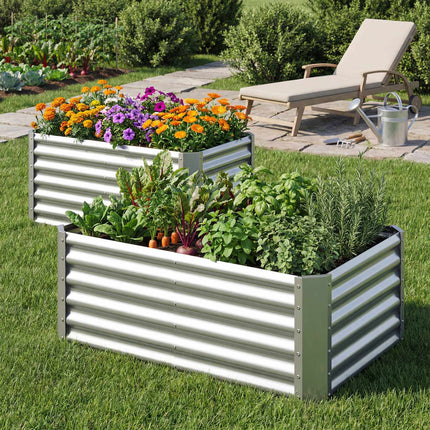 Galvanized Raised Garden Bed, 4 x 2 x 2 ft, Silver