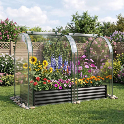 Galvanized Raised Garden Bed 6x3x1 Ft With Greenhouse Cover