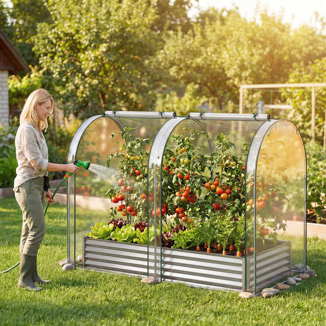 Galvanized Raised Garden Bed 6x3x1 Ft with PVC Cover