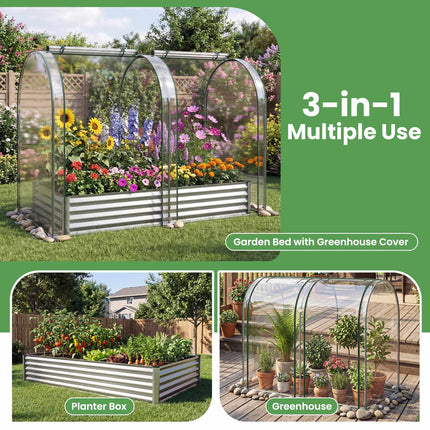 Galvanized Raised Garden Bed 6x3x1 Ft with PVC Cover