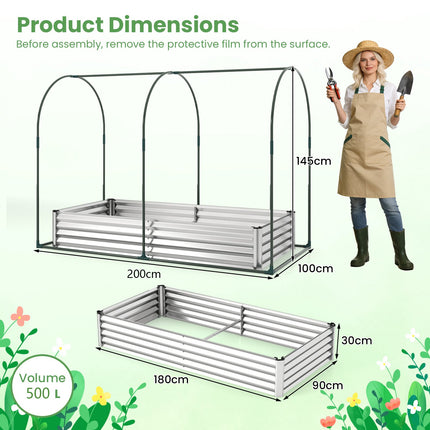 Galvanized Raised Garden Bed 6x3x1 Ft with PVC Cover