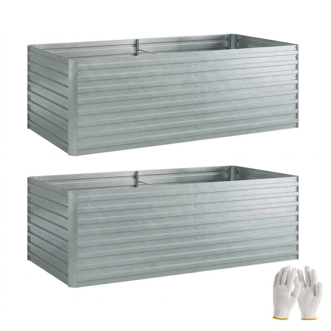 Galvanized Steel Raised Garden Bed Set, 180x90x60 cm, Silver