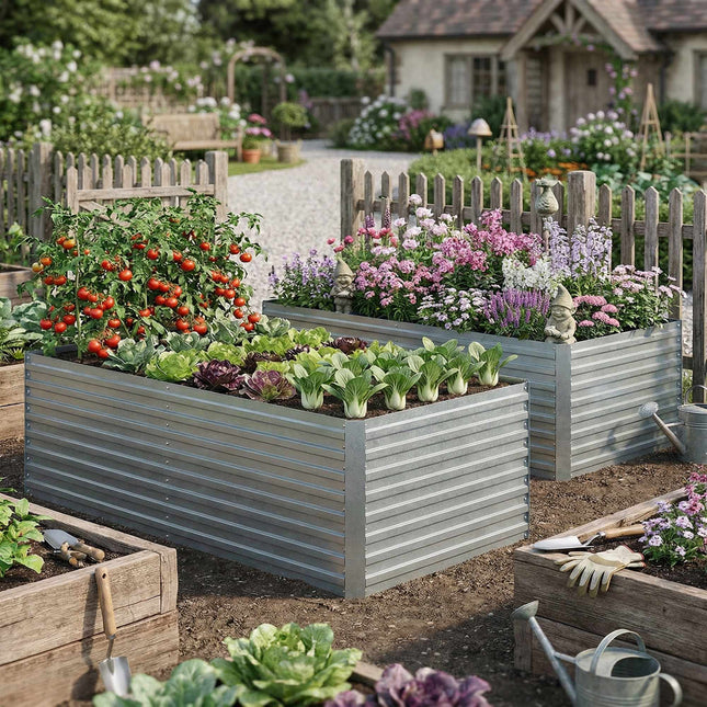 Galvanized Steel Raised Garden Bed Set, 180x90x60 cm, Silver