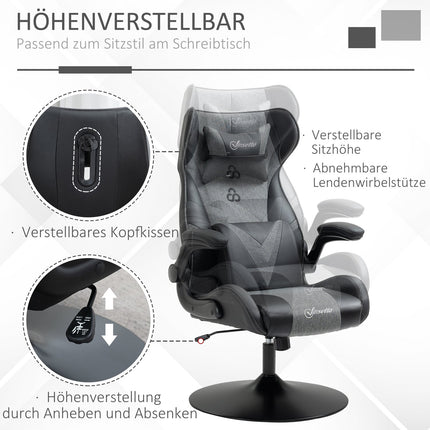 Gaming Chair, Adjustable Height, Black/Grey, Ergonomic Design