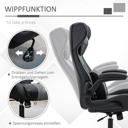 Gaming Chair, Adjustable Height, Black/Grey, Ergonomic Design