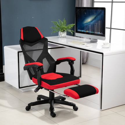 Gaming Chair - Ergonomic office chair with footrest, black & red