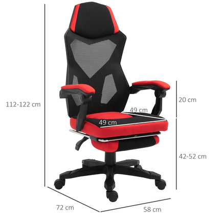 Gaming Chair - Ergonomic office chair with footrest, black & red