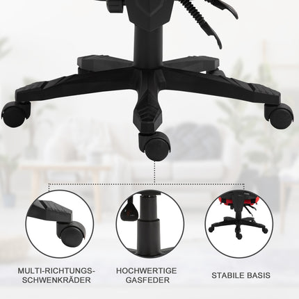 Gaming Chair - Ergonomic office chair with footrest, black & red
