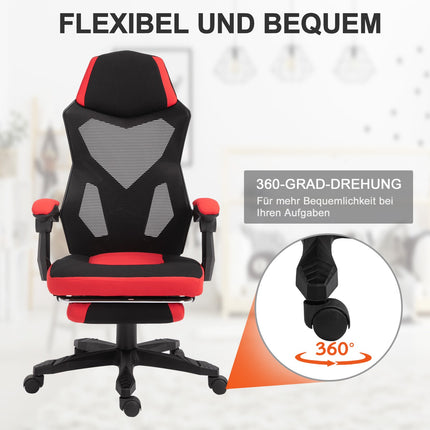 Gaming Chair - Ergonomic office chair with footrest, black & red