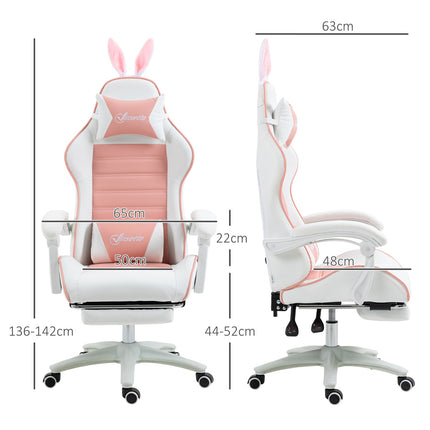 Pink ergonomic gaming chair with lumbar support and footrest