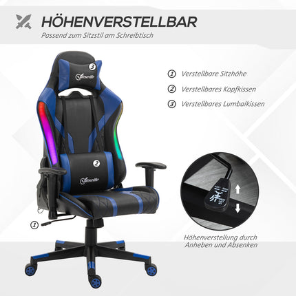 Ergonomic gaming chair with LED, adjustable armrest, high back