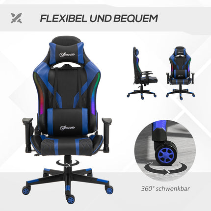 Ergonomic gaming chair with LED, adjustable armrest, high back