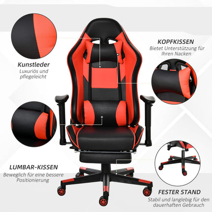Ergonomic gaming chair with folding footrest, black