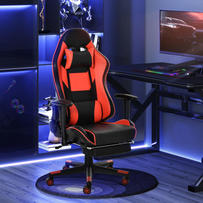 Ergonomic gaming chair with folding footrest, black