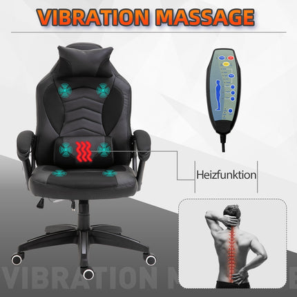 Ergonomic massage chair in black artificial leather with heat and vibration