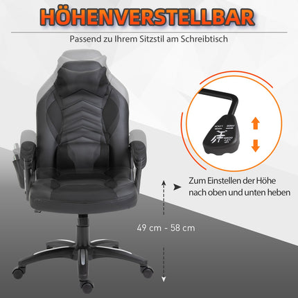 Ergonomic massage chair in black artificial leather with heat and vibration