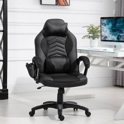 Ergonomic massage chair in black artificial leather with heat and vibration