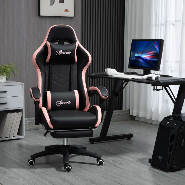 Gaming Chair With Footrest, 135 Recline, Pink and Black