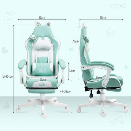 Gaming Chair with Cat Ears, Reclining, Footrest, 120kg Capacity