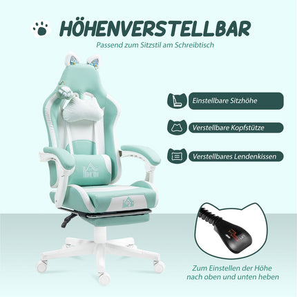 Gaming Chair with Cat Ears, Reclining, Footrest, 120kg Capacity