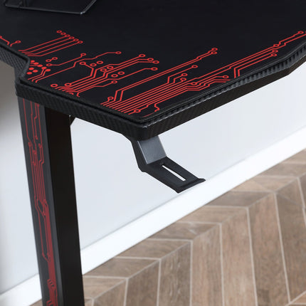 Game table with headphone hook, cup holder and mouse pad