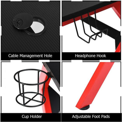 Gaming Desk, R-Shaped, Headphone Hook, Cup Holder, 115cm