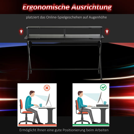 Game table with headphone hook, black steel & MDF, 120x60x90 cm