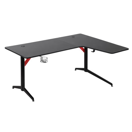 Game table with headphone hook & cup holder, black-red