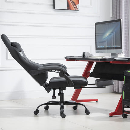 Ergonomic gaming chair, adjustable headrest & lumbar support