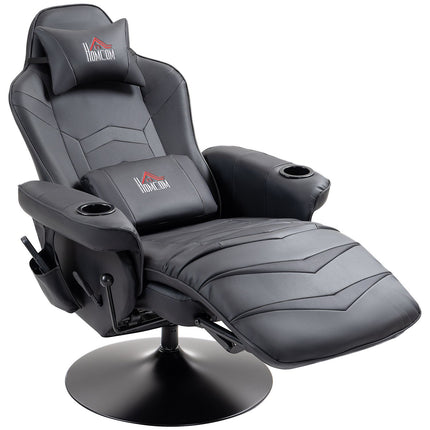Gaming chair with massage and footrest, black leather look