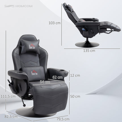Gaming chair with massage and footrest, black leather look