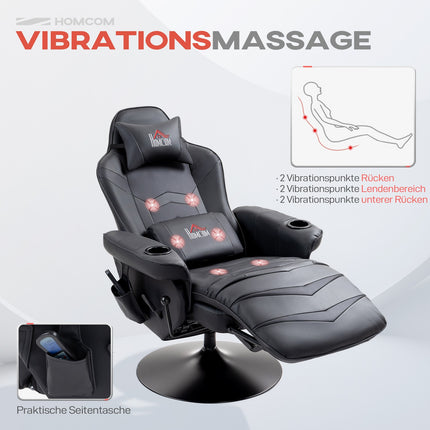 Gaming chair with massage and footrest, black leather look