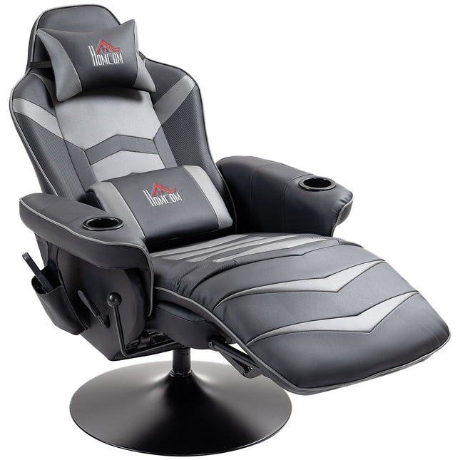 Gaming chair with footrest & massage, gray leather