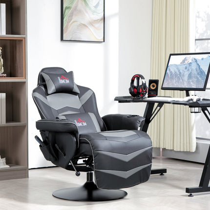 Gaming chair with footrest & massage, gray leather