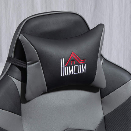 Gaming chair with footrest & massage, gray leather