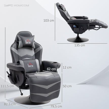 Gaming chair with footrest & massage, gray leather