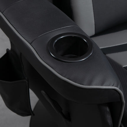 Gaming chair with footrest & massage, gray leather