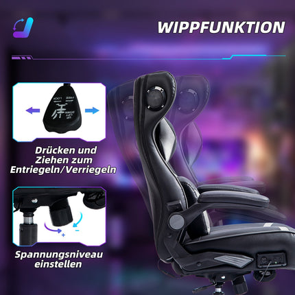 Ergonomic gaming chair with rocker, speaker, 120 kg capacity