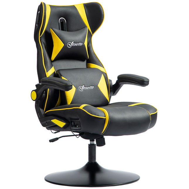 Ergonomic gaming chair with speaker, adjustable, black/yellow