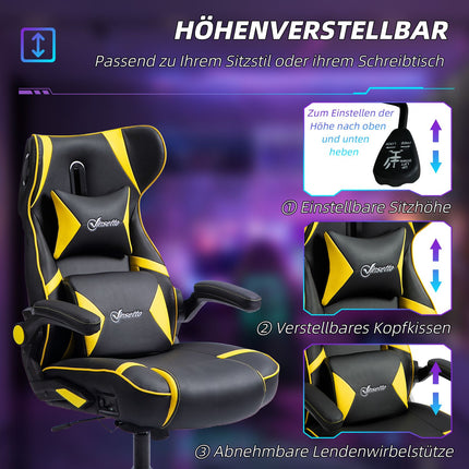 Ergonomic gaming chair with speaker, adjustable, black/yellow