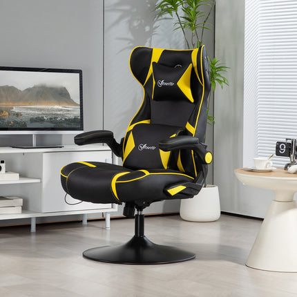 Ergonomic gaming chair with speaker, adjustable, black/yellow