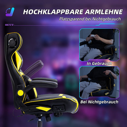 Ergonomic gaming chair with speaker, adjustable, black/yellow