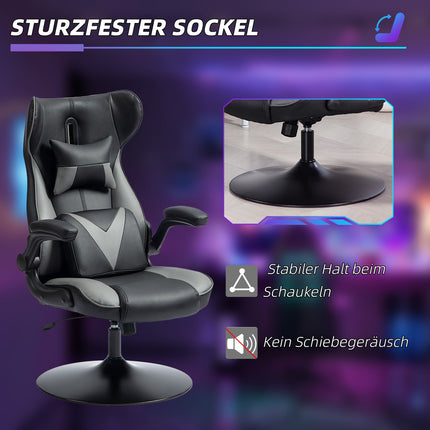 Ergonomic gaming chair with rocker & lumbar cushion, black/grey