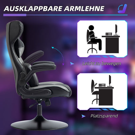 Ergonomic gaming chair with rocker & lumbar cushion, black/grey