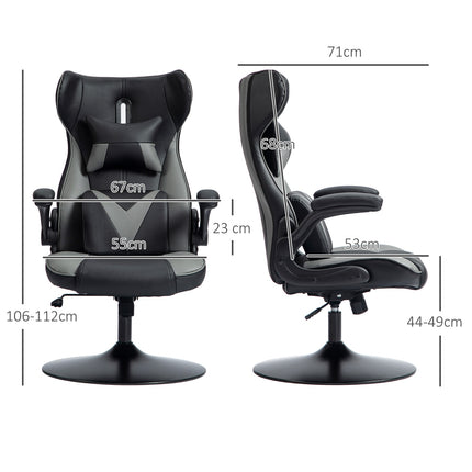 Ergonomic gaming chair with rocker & lumbar cushion, black/grey