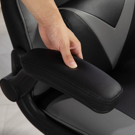 Ergonomic gaming chair with rocker & lumbar cushion, black/grey