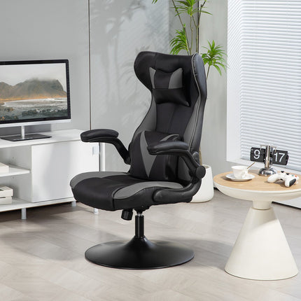Ergonomic gaming chair with rocker & lumbar cushion, black/grey