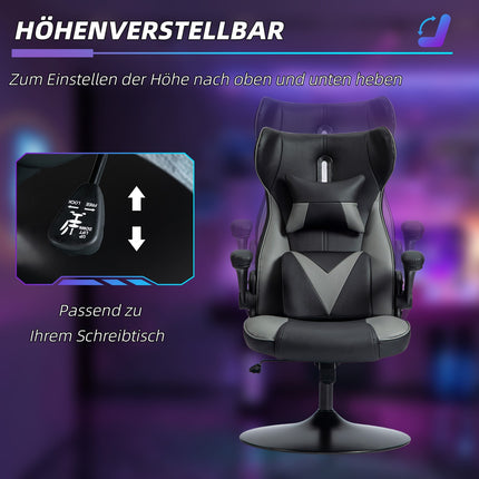 Ergonomic gaming chair with rocker & lumbar cushion, black/grey