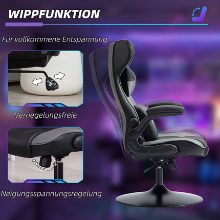 Ergonomic gaming chair with rocker & lumbar cushion, black/grey